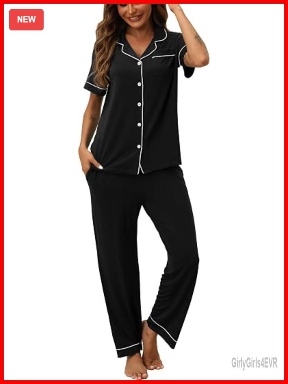 Women’s 2-Piece Pajama Set Button Up Short Sleeve with Pockets